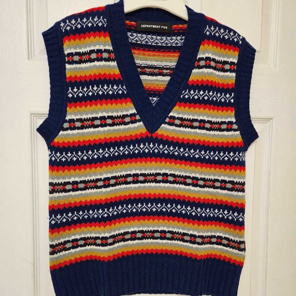 Multi-color V-neck Wool Vest S
